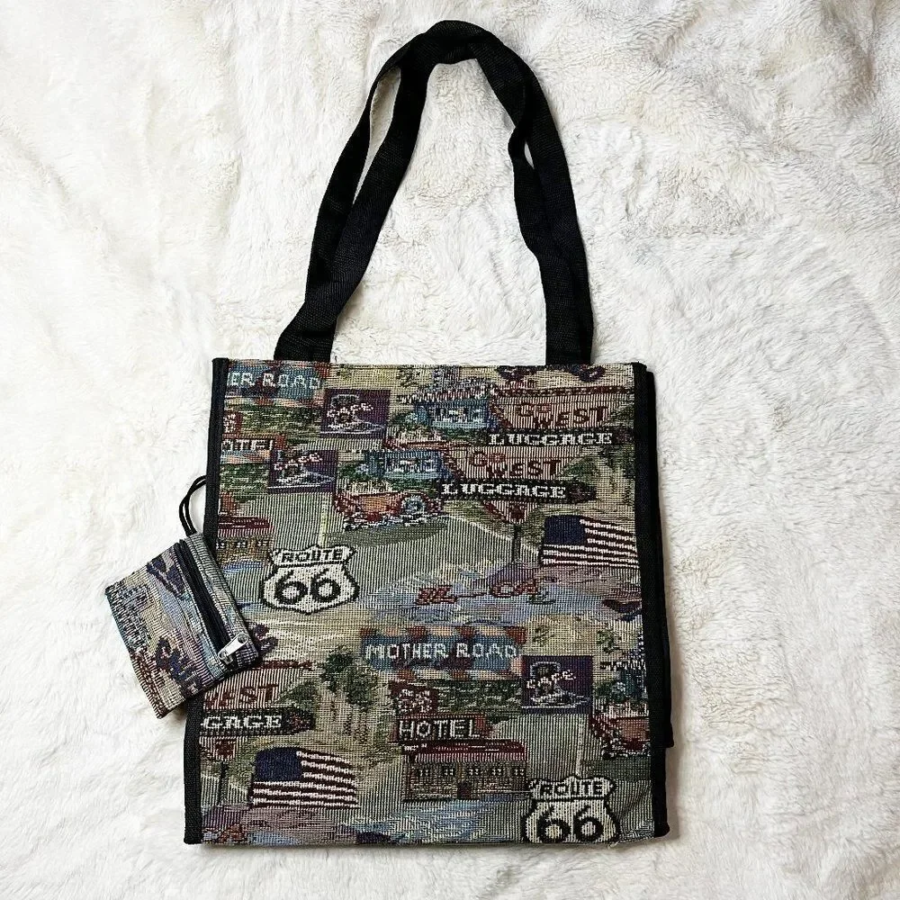 Vintage Pioneer Express Route‎ 66 Tapestry Canvas Tote NWOT